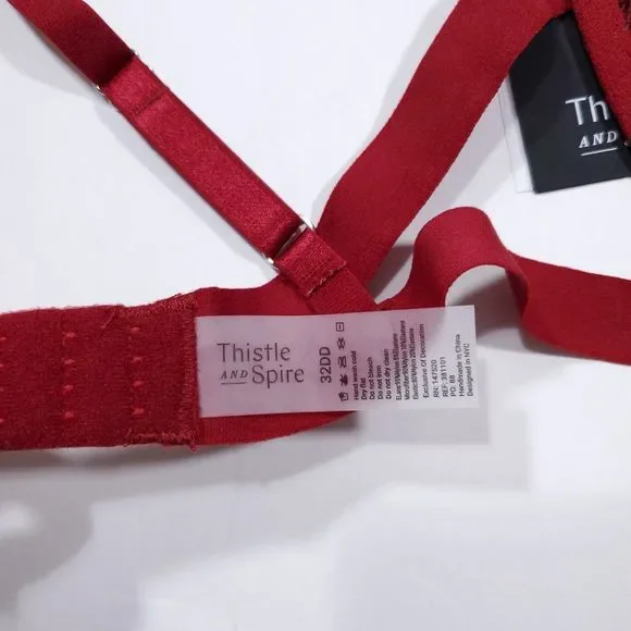 Thistle & Spire Sidney Open Cup Velvet Underwire Bra Ruby Red Size 32DD BNWT - Picture 6 of 6